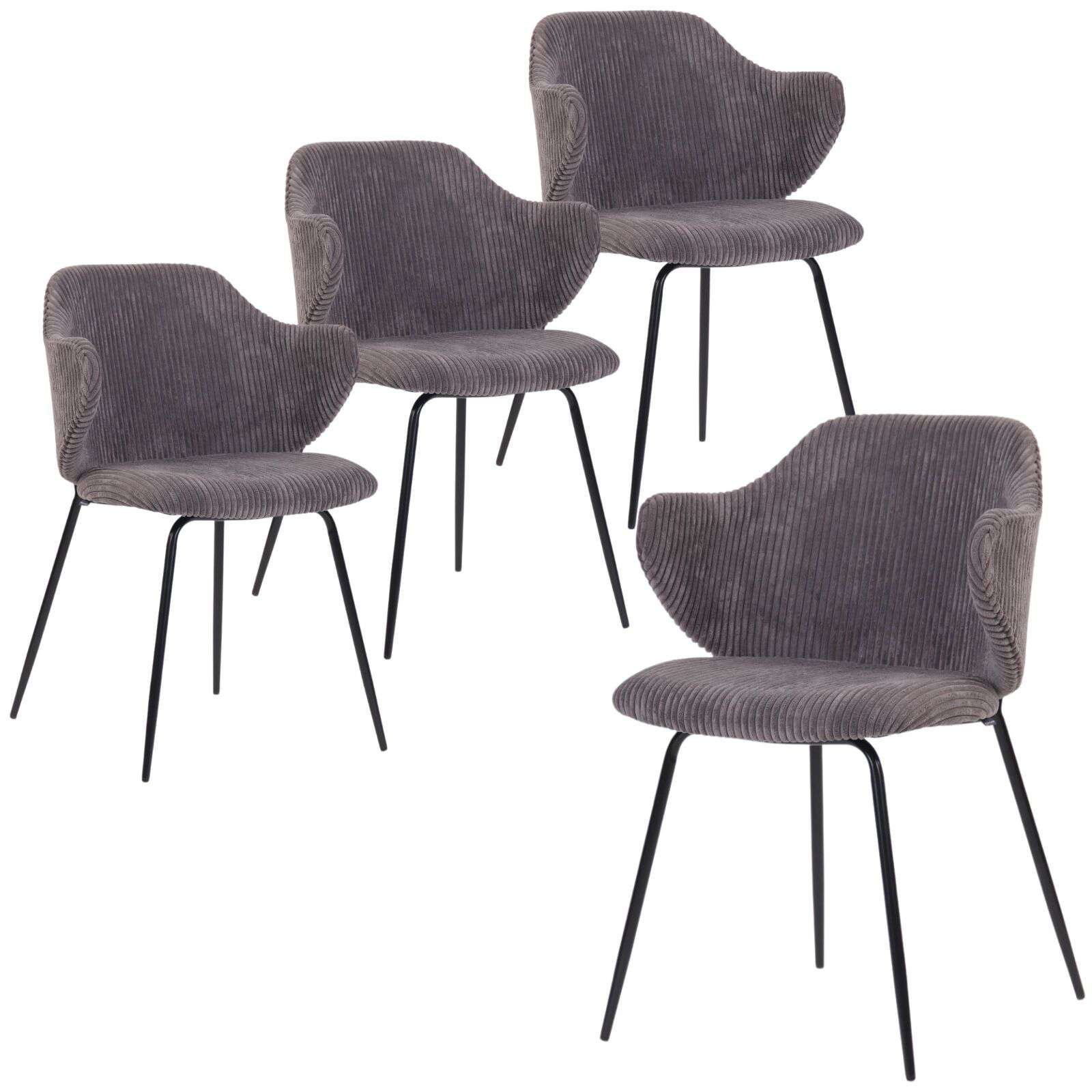 Set of 4 Dining Chairs with Corduroy Cord Fabric in Dark Grey Lincoln